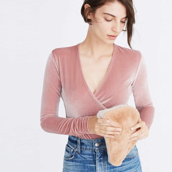 Madewell Tops - Madewell velvet bodysuit M blush